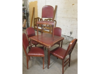 Leather Top Folding  Table With Chairs