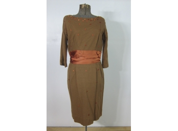 Vintage Jerry Gilden Brown Wool Maxi Dress With A Satin Band