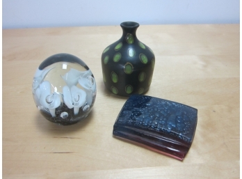 Group Lot Of Paperweight And Vase