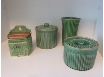 ASSORTED LOT POTTERY IN GREEN GLAZE