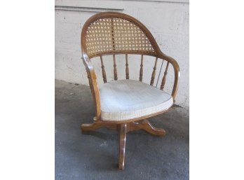 Vintage Oak Windsor Rattan Wicker Back Rolling Swivel Desk Office Chair