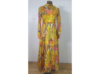 Vintage 60s Floral Dress ( Yellow & Orange & Pink Flowers)