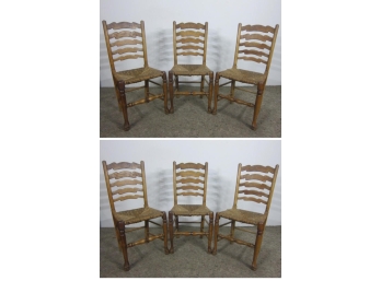 Set Of 6 Antique Rush Seat Chairs