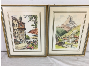 2 SIGNED COLORED PRINTS,  PENCIL SIGNED