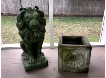 Lion Statue And Cement Planter