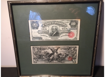Framed And Mounted Series 1891 Tombstone US  $10.00  And Series 1896 US $5.00 Silver Certificates**CONDITION UPDATE 4/15/18**