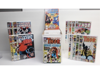Full Box Of Thor And Captain America Comic Books