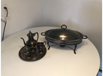 Silver Plate Lot ~ Chafing Dish & Coffee Set ~