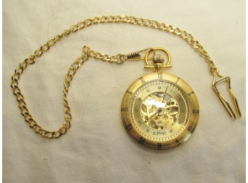New August Steiner Mechanical Jeweled Movement Pocket Watch With Fob