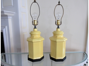 Pair Vintage  Yellow Glazed Table Lamps