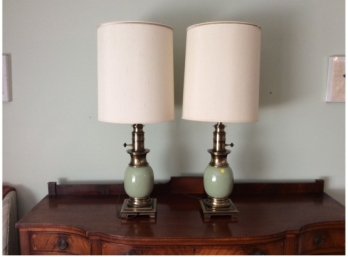 Pair Of Brass And Ceramic Lamps