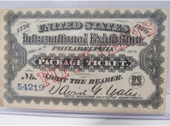 1876 Philadelphia International Expo Admission Ticket