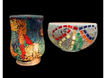 Pair Of Mosaic Candle / Votive Holders