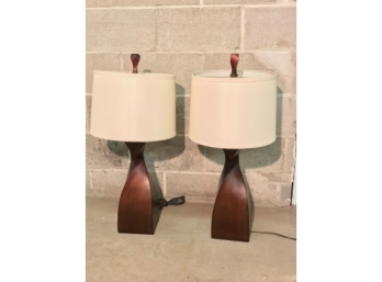 Interesting Pair Modern Designed Wood Twist Lamps
