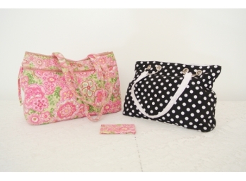 Vera Bradley Quilted Pink Floral Handbag Along With A Black And White Bag