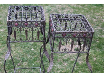 Gorgeous Pair Wrought Iron Flower Stands