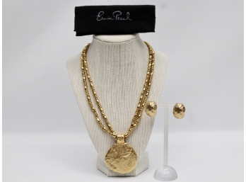 Erwin Pearl Golden Disc Necklace And Earrings Set