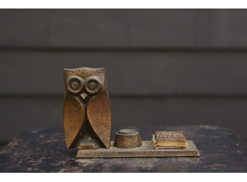 1930's Art Deco Bronze Desk Accessory Depicting An Owl From Vilnius - Lithuania