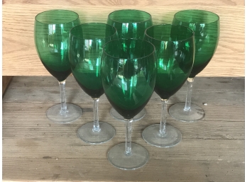 Six Green Wine Glasses