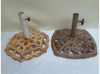 Two Cast Iron Patio Outdoor Umbrella Stands