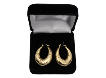 14k Gold Oval Hoop Pierced Earrings