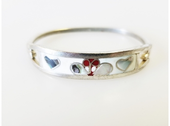 Cute Retro Inlaid Mother Of Pearl Coral & Sterling Silver Small Bracelet