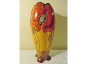 12' Hand Painted Vase, Signed M King 1909 (Slightly Cracked)