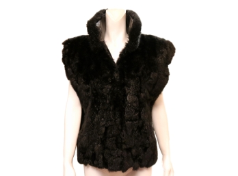 Black Genuine Fur / Leather Zippered Vest
