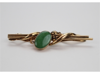 14k Gold Tie Clip With Jade Stone