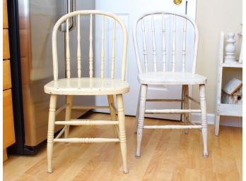 Pair Vintage White Painted Windsor Style Chairs