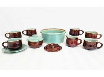 Vintage 1950'S Red Wing Brown & Teal Green Glaze Pottery Stoneware
