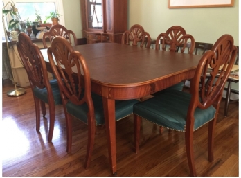 Antique Federal Style Inlay Mahogany Dining Table With Six Hepplewhite Style Chairs