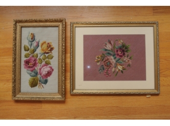 Two Framed Floral Needlepoints From Joan Murphy Collection