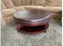 Leather Top Round Two Tier Cocktail Table