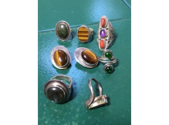 Beautiful Assortment Of 8 (Eight) Vintage Sterling Silver / Gemstone Rings (Lot B)