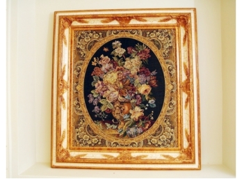Floral Tapestry In A Carved Giltwood And White Painted Frame