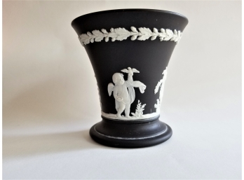 Wedgwood Vintage Black Jasperware Small Vase Featuring A Classic Grapevine Design