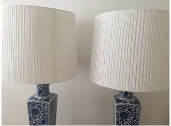 Pair Of Asian Floral Square Vase Lamps