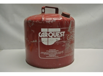 Vintage Carquest Galvanized Red Metal 4 Gallon Gasoline Can, USA Made