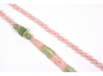 Rare Antique Chinese Pink And Green Jade Necklace