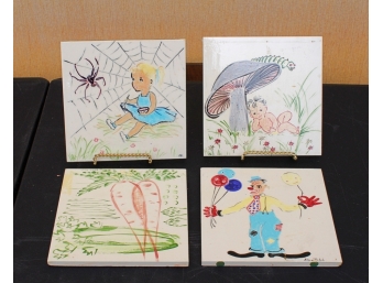 Four Elsie Ralph Ceramic Children's Themed Tiles