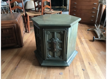Nice Octagon Shape Green Side Table W/Cabinet