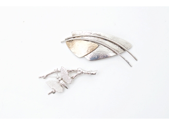 Ed Levin Sterling Silver & 14k Gold Dress Pin  - 0.195 TOZ  & Sterling Butterfly Pin - 0.190 TOZ