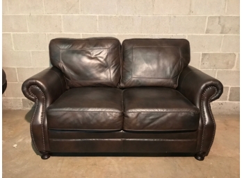 Leather Two Cushion Dark Brown Settee
