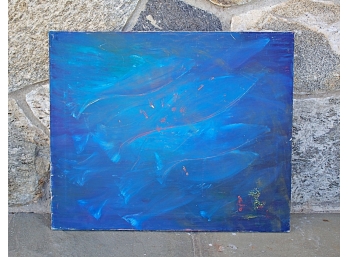 Oil On Canvas Depicting A School Of Fish