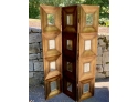 Three Panel Gilt Tone Room Divider With Inset Mirrors