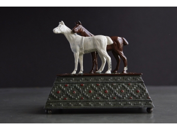 Antique Austrian Cold Painted Tobacco Or Cigarette Box With Horses, Circa 1920