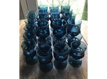Vintage Blue Glass Wine Goblets