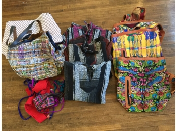 Group Of Woven Bags, Belts And Rag Sweaters
