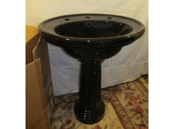 New In Box Black Porcelain Pedestal Sink